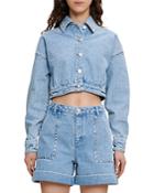 Maje Bedrio Studded Denim Crop Jacket