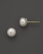 Lagos Sterling Silver Luna Fluted Button Post Pearl Earrings, 7mm