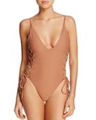 Blue Life Lace-up One Piece Swimsuit