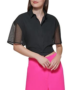 Dkny Cropped Mixed Media Blouse