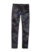Purple Brand Slim Fit Tie-dyed Jeans In Indigo Grey Marble
