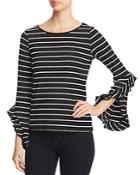 Red Haute Striped Bell-sleeve Top