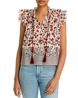 Aqua Floral Flutter Sleeve Tassel Top - 100% Exclusive