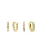Adina's Jewels Pave & Plain Huggie Hoop Earrings, Set Of 2