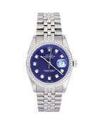 Pre-owned Rolex Stainless Steel And 18k White Gold Datejust Watch With Blue Dial And Diamond Bezel, 36mm