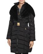 Laundry By Shelli Segal Faux Fur Trim Belted Puffer Coat