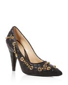 Moschino Quilted Pointed Toe Chain Trim Pumps