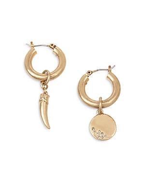 Allsaints Horn & Disc Charm Mismatch Huggie Hoop Earrings In Gold Tone