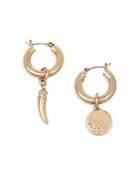 Allsaints Horn & Disc Charm Mismatch Huggie Hoop Earrings In Gold Tone