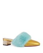 Gucci Women's Candy Leather & Mink Fur Embellished Mule Pumps