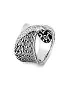 John Hardy Sterling Silver Classic Chain Diamond Hammered Twist Ring