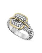 Lagos Sterling Silver And 18k Gold Caviar Band Ring With Diamonds