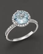 Aquamarine And Diamond Halo Ring In 14k White Gold