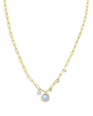 Meira T 14k Yellow & White Gold Rainbow Moonstone & Diamond Charm Necklace, 16
