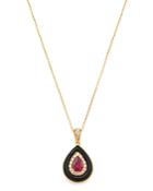 Bloomingdale's Ruby, Onyx & Diamond Pendant Necklace In 14k Yellow Gold, 16-18 - 100% Exclusive