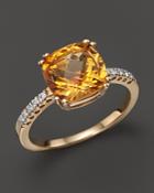 Citrine Cushion Ring With Diamonds In 14k Yellow Gold - 100% Exclusive