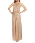 Adrianna Papell Pleated Metallic Gown