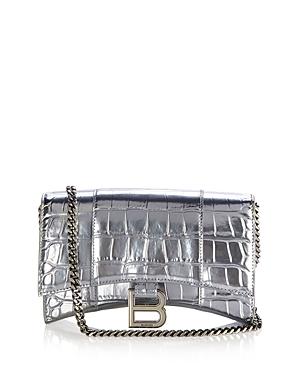 Balenciaga Hourglass Croc Embossed Chain Wallet