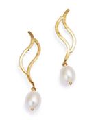 Bloomingdale's Freshwater Pearl Hammered Flame Drop Earrings In 14k Yellow Gold - 100% Exclusive