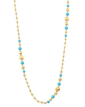 Marco Bicego 18k Yellow Gold Africa Turquoise Long Beaded Station Necklace, 36