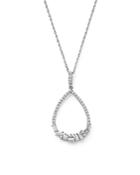 Diamond Round And Baguette Teardrop Pendant Necklace In 14k White Gold, .35 Ct. T.w.