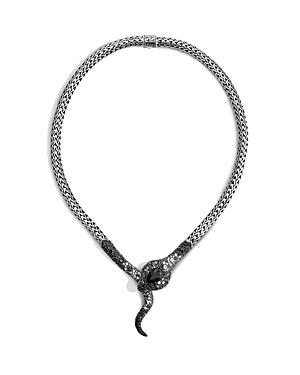 John Hardy Classic Chain Cobra Sterling Silver Lava Necklace With Black Chalcedony, White Sapphire, Black Sapphire And Diamond On Eyes