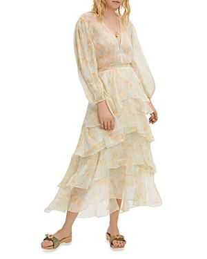 Maje Rufflino Printed Ruffled Maxi Dress