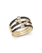Black And White Diamond Triple Row Band In 14k Yellow Gold - 100% Exclusive