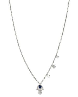 Meira T 14k White Gold Blue Sapphire & Diamond Hamsa Hand & Bezel Charm Necklace, 16-18