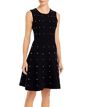 T Tahari Pearl Embellished Fit & Flare Dress