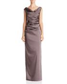 Adrianna Papell Ruched Satin Column Gown