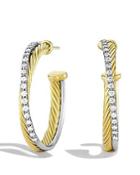 David Yurman Crossover Medium Hoop Earrings With Diamonds In Gold