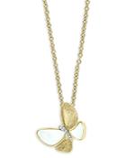 Bloomingdale's Mother-of-pearl & Diamond Butterfly Pendant Necklace In 14k Textured Yellow Gold, 18 - 100% Exclusive