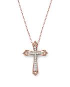 Diamond Cross Pendant Necklace In 14k Rose And White Gold, .15 Ct. T.w.