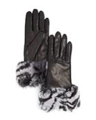 Bloomingdale's Zebra Print Rabbit Fur Gloves