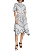 Bcbgmaxazria Striped Cutout Handkerchief Dress