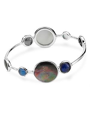 Ippolita Sterling Silver Wonderland Black Shell, Onyx, Mother-of-pearl And Clear Quartz Doublet Bangle Bracelet In Astro