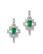 Bloomingdale's Emerald & Diamond Deco Drop Earrings In 14k White Gold - 100% Exclusive
