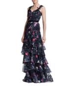 Marchesa Notte Tiered Floral-print Tulle Gown