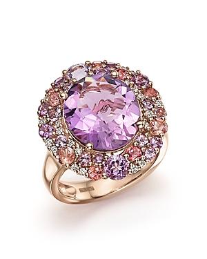 Purple Amethyst, Pink Amethyst, Pink Tourmaline And Diamond Cocktail Ring In 14k Rose Gold - 100% Exclusive