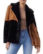 French Connection Buona Color Block Faux Fur Jacket