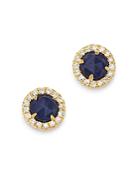 Meira T 14k Yellow Gold Blue Sapphire & Diamond Halo Stud Earrings