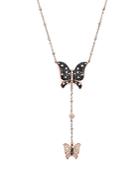 Black And White Diamond Butterfly Y-necklace In 14k White And Rose Gold, 17