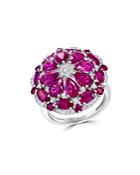 Bloomingdale's Ruby & Diamond Cluster Statement Ring In 14k White Gold - 100% Exclusive