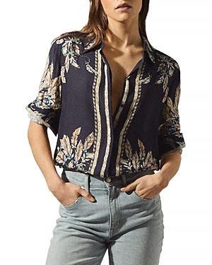 Reiss Tiff Feather Print Button Down Blouse