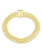 Adinas Jewels Triple Row Beaded Ball Bracelet In 14k Yellow Gold Plated Sterling Silver