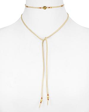 Chan Luu Labradorite White Leather Wrap Choker Necklace, 40