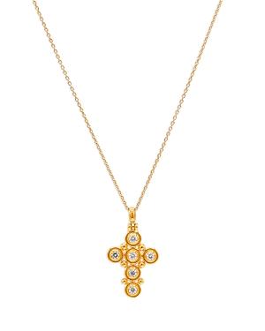 Gurhan 24k & 22k Yellow Gold Amulet Diamond Bezel Cross Pendant Necklace, 16-18