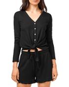 1.state Button Front Tie Hem Top
