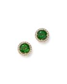 Chrome Diopside And Diamond Halo Round Stud Earrings In 14k Yellow Gold - 100% Exclusive